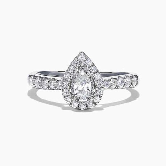 Wedding/Engagement Crystal Clear Shiny Silver Water Drop Diamond Ring, VIP203 - Picture 4 of 5